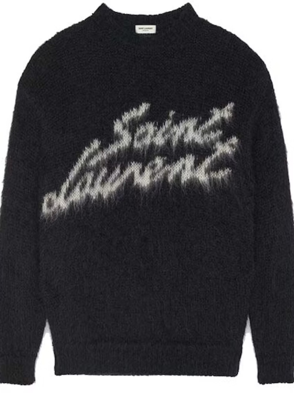 Saint Laurent Black Crewneck with Faded White Logo